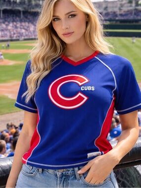 Chicago Cubs Dynasty Series Retro Pullover Jersey Shirt Women Size M Red Blue